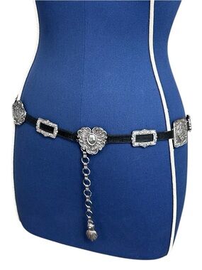 Brighton Concho Belt Women's Black Leather Silver Medallion Vintage 1993 Western